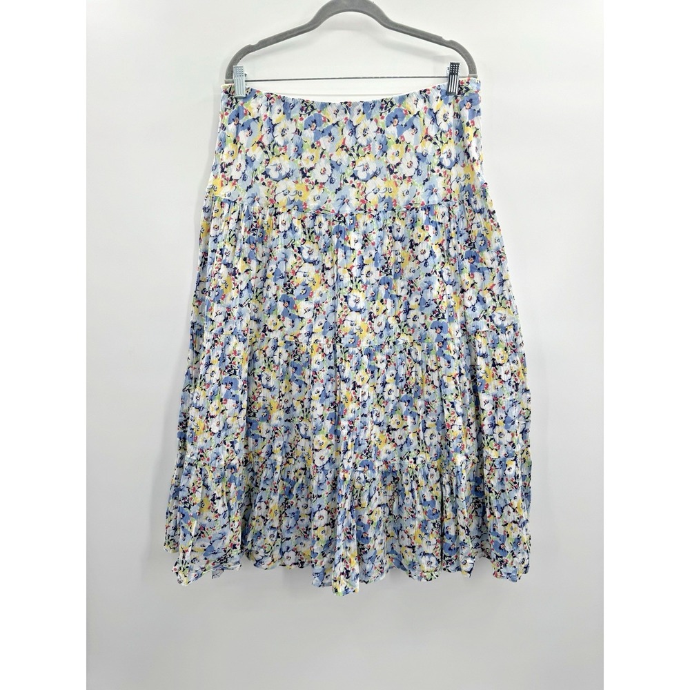 Vintage Womens Midi Skirt Large Chaps Floral Layered Tiered Dainty Cottage Fairy